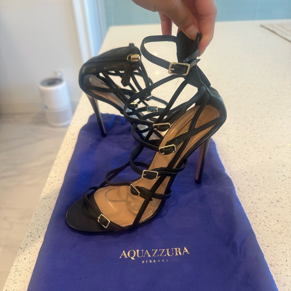 Aquazzura Black Strappy Heels